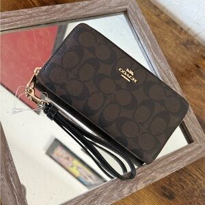 Coach Signature Brown and Black Wristlet